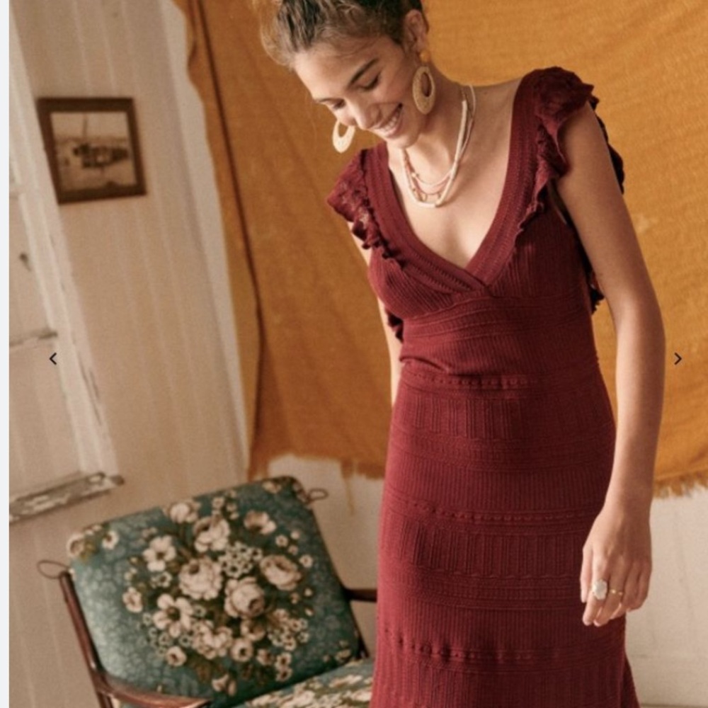Sezane Red and Purple Ruffled Maxi Dress for Wedding Guest
